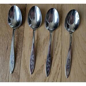 Oneida Community Stainless My Rose Soup Dinner Spoons Glossy  6.75" Lot Of 4